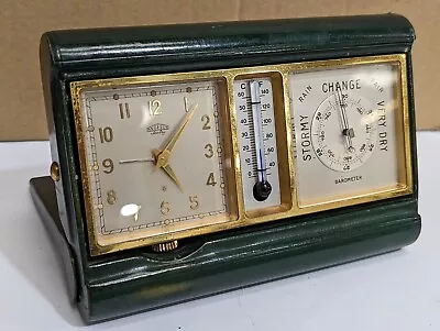 Old Vintage ANGELUS SENTRY 8 Day Swiss Travel Alarm Clock ThermometerBarometer • $273.91