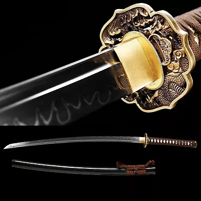 US HandMade Brown Katana Sword Clay Tempered T10 Steel Razor Sharp Real Hamon • $129.99