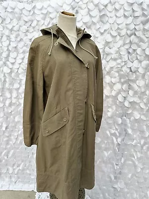 Mango MNG New York Small DRAB GREEN 100% Linen Hooded Long Utility Coat • $42.99