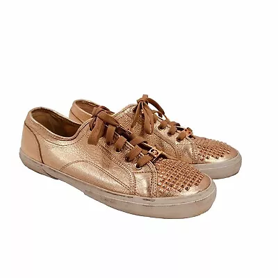 Michael Kors Boerum Leather Metallic Stud-Toe Rose Gold Sneaker Women's Size 9 M • $39.99