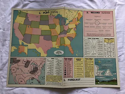 Vintage George F. Cram Co Inc. Cram's Weather Study Chart USA Map Clouds NOAA • $19.99