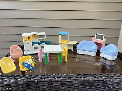 Lot Of Vintage Little Tikes Dollhouse Furniture Kitchen Swing Stroller -11 Piece • $45.99