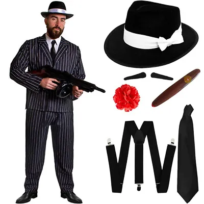 Deluxe 8 Piece Gangster Costume Mens 1920's Fancy Dress Adult Mafia Al Capone • £27.99