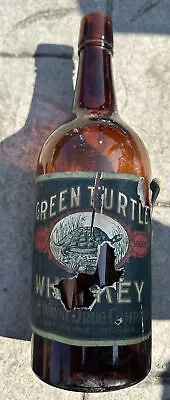 Vintage Fort Wayne Drug Company Green Turtle Quart Whiskey Bottle 11 1/2” Label • $49.99