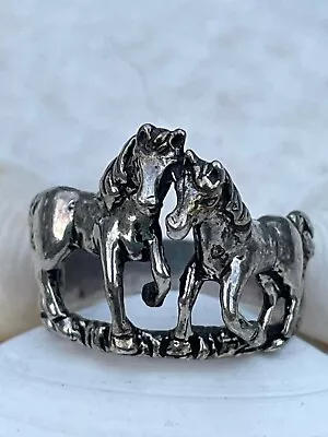 Momma Horse & Foal Sterling Ring Size 10 9 Gr Stamped Ott Navajo Mare Patina • $55.89