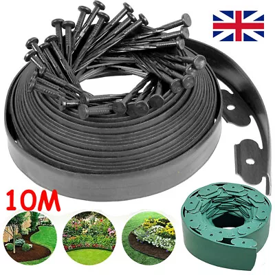 10 Metre FLEXIBLE GARDEN BORDER GRASS LAWN PATH EDGING WITH PLASTIC PEGS STURDY • £13.99
