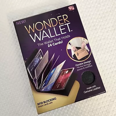 Wonder Wallet 24 Card SlotSingle Fold Leather RFID Blocking Slim Fit Black • $15.99