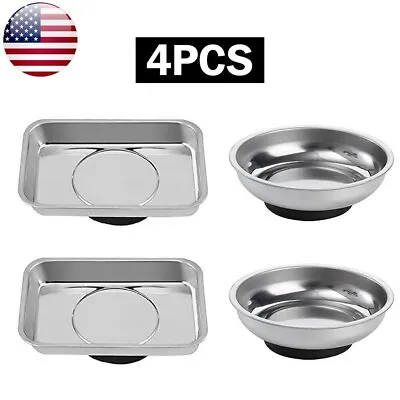 4X Magnetic Tool Tray Set Parts Holder Garage Organizer Bowl Stainless Steel US • $15.17