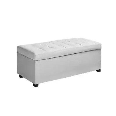 Artiss Storage Ottoman Blanket Box 97cm Leather White • $109.27