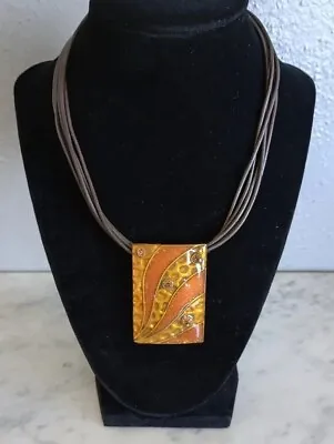 Chico's Necklace Medallion Enamel Rhinestone Multi-Cord Golden Tones Statement • $9.99