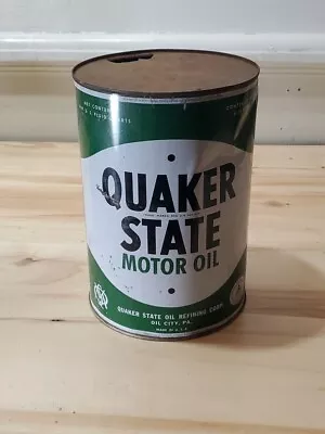 Vintage 5 Quart Quaker State Oil 1950's Metal Can Tin Gas Station • $98.99