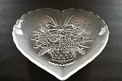 Mikasa Endearment Heart Crystal Candy Dish With Embossed Flower Basket • $10