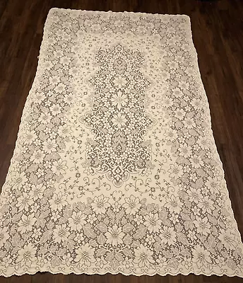 Quaker Lace Rectangular Tablecloth 850 Floral Ivory Scalloped Edge 95”x58” Boho • $119.99