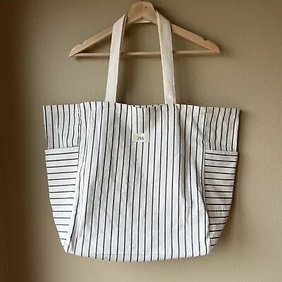 Zara Eco-Friendly XL Tote Bag Blue White Beach Bag OS Boho Summer Park Travel • $25.99