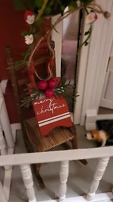 Merry Christmas Dollhouse Miniature Wooden Christmas Sled W/ Greenery & Berries • $4.99