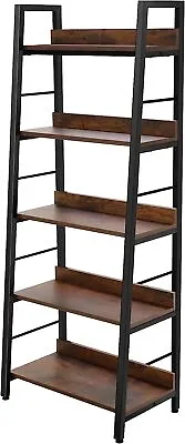 Bookshelf 5 Tier Industrial Bookshelves Bookcases Black Ladder Shelf Vintage • $69.99