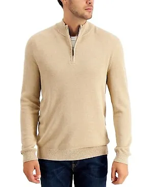 Club Room Men's Quarter-Zip Cotton Sweater Toast Heather Small • $6.73
