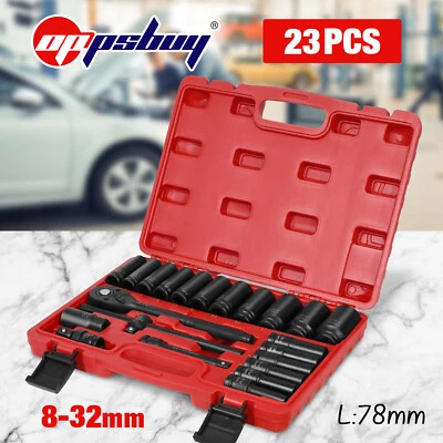 $69.90 • Buy 8-32MM Impact Socket Set Drive Deep Metric 1/2  Garage Workshop Tools Kit 23pcs