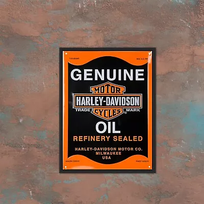 Harley-Davidson Embossed Tin Sign Genuine Oil Can Bar & Shield 12 X 15.75 Inch • $11.90
