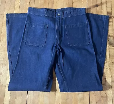 Vintage 1990s Seafarer Bell Bottom Jeans Talon Zipper Navy 90s 32 X 32 USA • $149.99