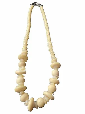 Vintage 19.5” Hawaiian Puka Shell Bead Necklace-floral Sterling Silver Clasp • $24.99
