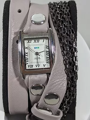 La Mer White Dial Silver Tone Rectangle Case Shain Faux Leather Wrap Band Watch • $17.14