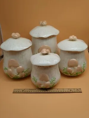 Vtg Arnel’s Mushroom Canister Set Ceramic Retro 1970s Kitchen Set 4 Merry Style • $74.01