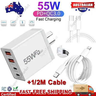 55W 4 Port USB-C PD Fast Charging Wall USB A Charger Power Adapter Type-C Brick • $17.98