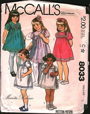 8033 Vintage McCalls SEWING Pattern Girls 1980s Yoked Pullover Dress Rehme 6 • $5.59