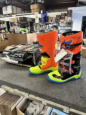 Alpinestars MX Tech 5 Boots Orange Fluorescent/Blue/Yellow Fluorescent Size 11 • $299.99