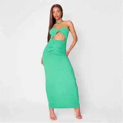 Missguided Textured Twist Front Halterneck Cut Out Midaxi Dress • £29.99