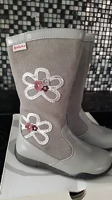 Naturino Grey Sparkly Knee High Boots Flower Motif UK 8 / EU 26 - DEFECT - £82 • £12.99