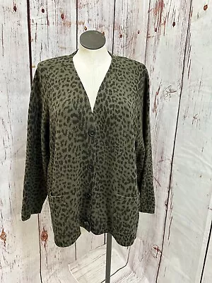 J Jill Silk Green Animal Print Cardigan Size 2X TCC • $25