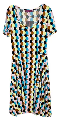 Melissa Masse Made To Measure Short Sleeve Geometric Flare Dress Sz S New • $29.99