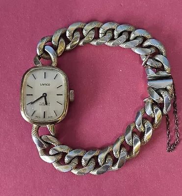 Vintage Swiss LANCO 17 Jewels Incabloc Gold Plated Chain Link Bracelet Watch • $12.43