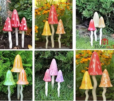 Garden Ornaments Toadstools Ceramic Fairy Decoration Mushrooms Pixie Magical • £21.95