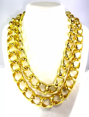 Vtg CHUNKY! ANNE KLEIN 2 Strand Large Golden Toned Links Toggle Clasp Necklace! • $27.95