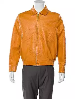 New Men's 90's Bomber Stylish Genuine Ostrich Embossed Leather Jacket XS To 5XL • $139