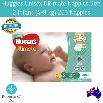 Huggies Unisex Ultimate Nappies Size 2 Infant (4-8 Kg) 200 Nappies • $66.55