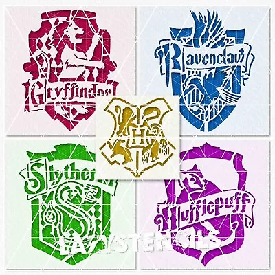 Harry Potter Hogwarts 5 Stencils - Gryffindor Ravenclaw Slytherin Hufflepuff  • $44.99