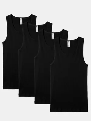 4 X LAPASA Tank Tops Vests Undershirt XL Sleeveless Black 100% Cotton Brand New • £12.14