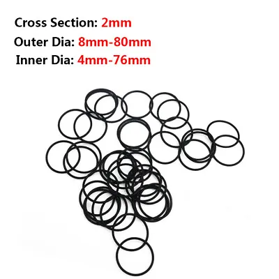 2mm Cross Section Nitrile Rubber NBR O-Ring Seal Black Washer Ring OD 8mm-80mm • £2.46