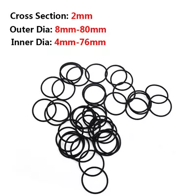 2mm Cross Section Nitrile Rubber NBR O-Ring Seal Black Washer Ring OD 8mm-80mm • £1.19