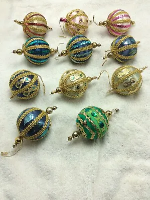 £47.68 • Buy Lot Of 11 Vintage Beaded Sequin Christmas Ornaments Pin Art Pink Blue Green Gold