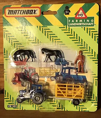 Matchbox - Farming - FM-100 - Farm Set - 1993 - FM 100 - Tractor Cart Horses • $59.50