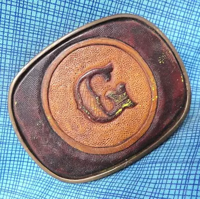 G Belt Buckle Initial G Leather Inlay Monogram Vintage Baron Brass       .DBD692 • $25.99