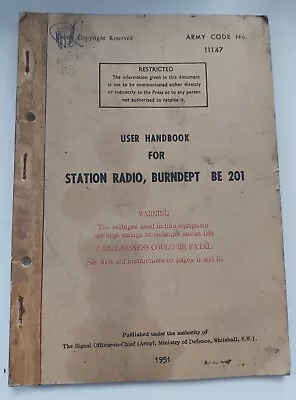 £24.99 • Buy WW2 Army Military Radio Working Instructions Manual Burndept BE201