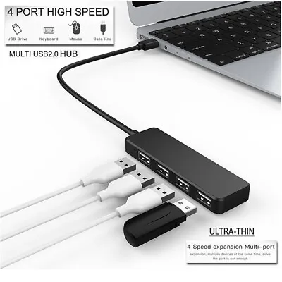 $5.99 • Buy Ultra-thin Multi USB2.0 Hub 4 Port High Speed Compact Expansion Smart Splitter