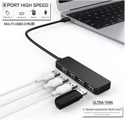 Ultra-thin Multi USB2.0 Hub 4 Port High Speed Compact Expansion Smart Splitter • $4.99