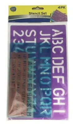 4 Pcs  Stencil Ruler Sets Upper Lower Alphabet Letters Numbers Durable Plastic  • $6.60